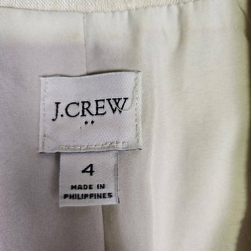 J.Crew Linen Cotton Holland Blazer Womens 4 Crosshatch Beige Career Jacket AL221 - Picture 13 of 16